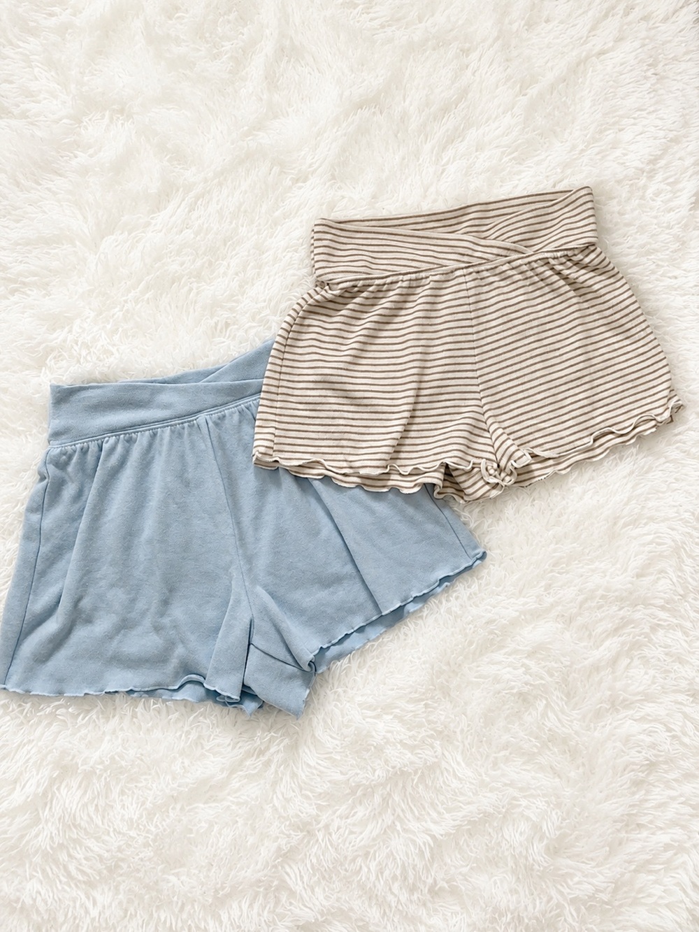 Pink Rose Soft Crossover Lounge Shorts - Blue and Beige Stripe